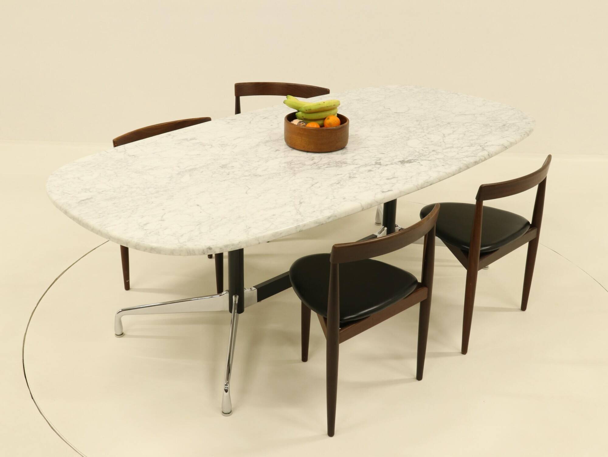 Eames Segmented Oval Dining Table in White Marble & Stainless Steel