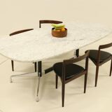 Eames Segmented Oval Dining Table in White Marble & Stainless Steel