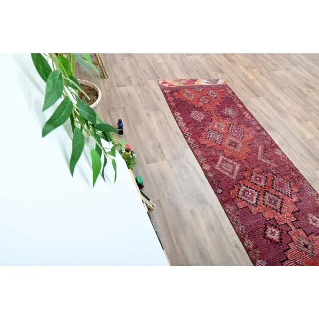 1970s Turkish Oushak handmade wool cotton red area rug 79x252