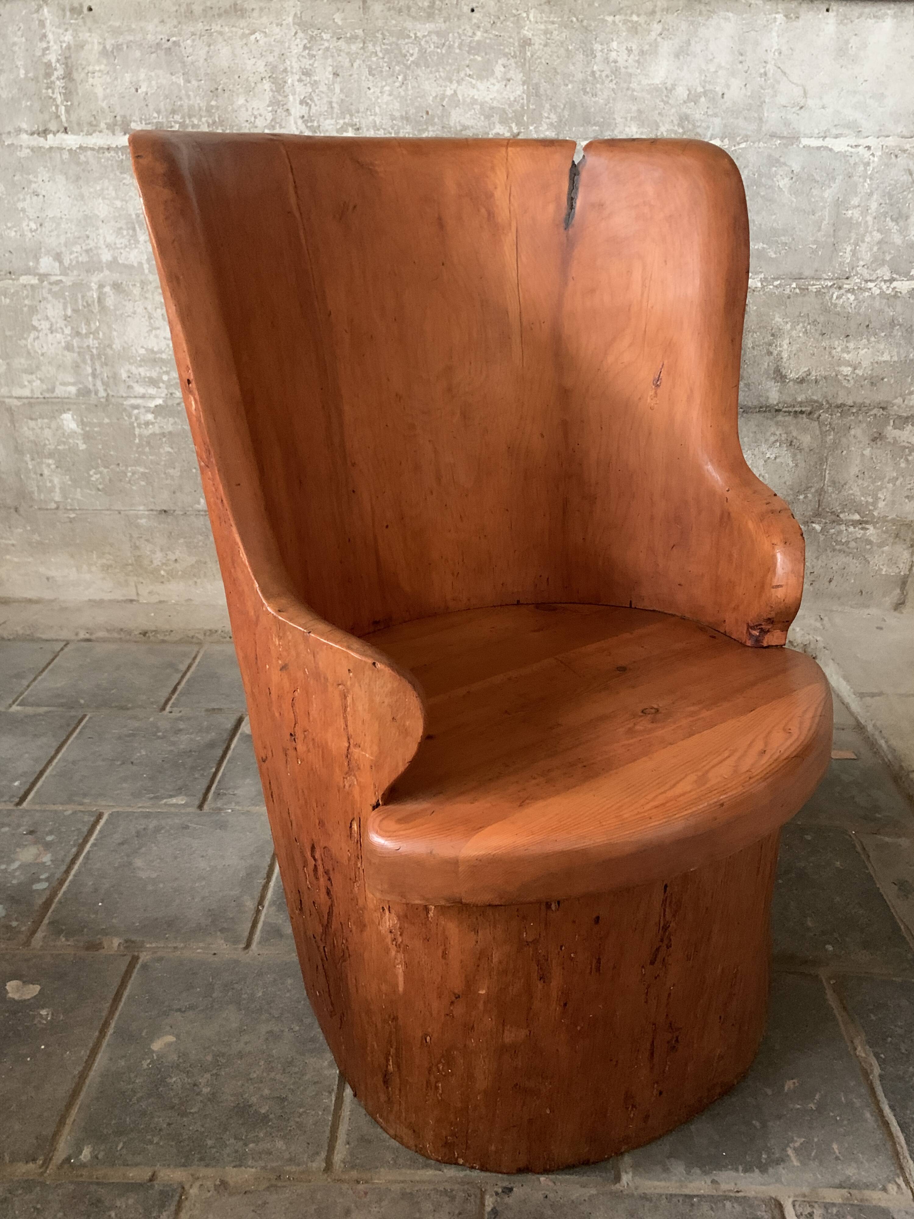Scandinavian Swedish pine log stump chair "kubbstol" 1970s