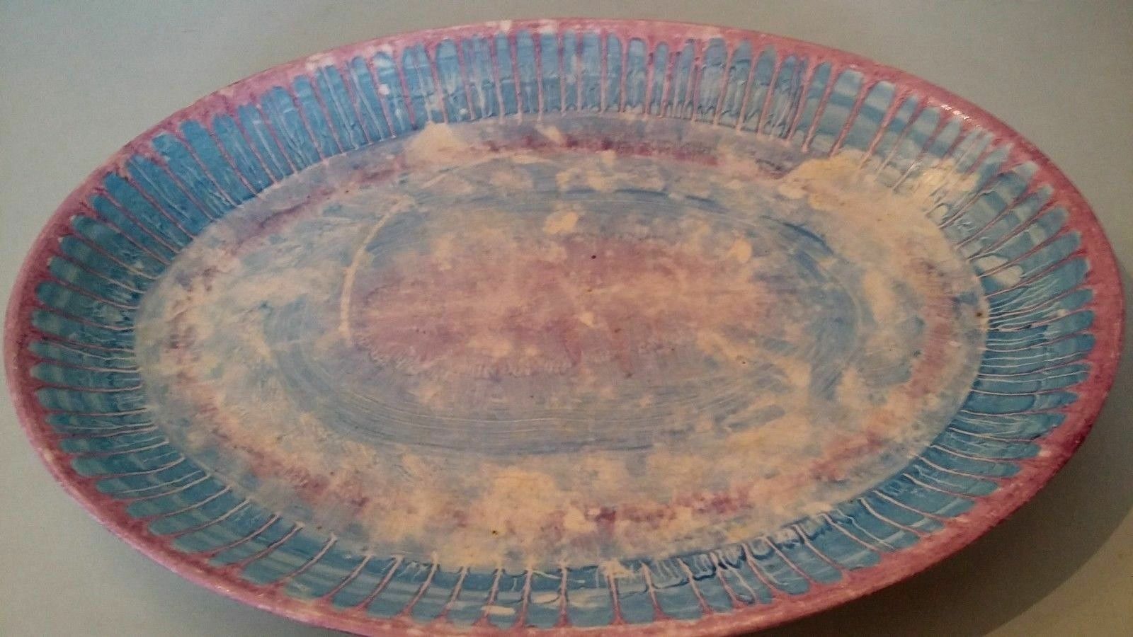 Vintage oval dish earthenware Industria Argentina Haretord signed