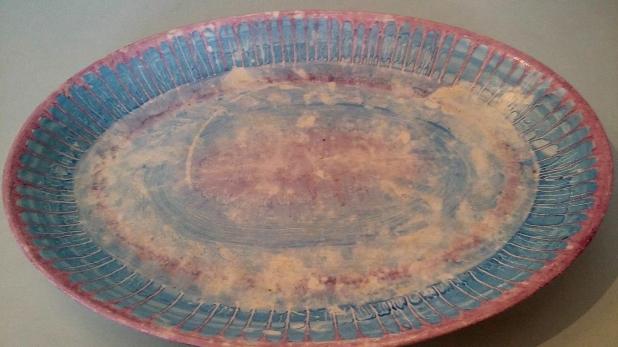Vintage oval dish earthenware Industria Argentina Haretord signed