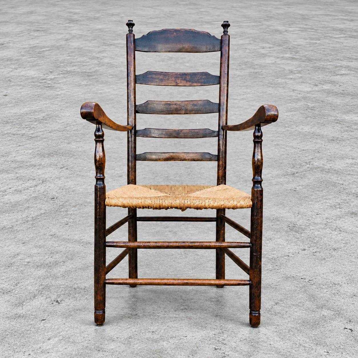 Early 20th century handcrafted and carved highback / ladder back chairs /