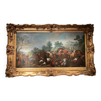 Italian Artist, Baroque Battle Scene, 1600s, Oil on Canvas, Framed