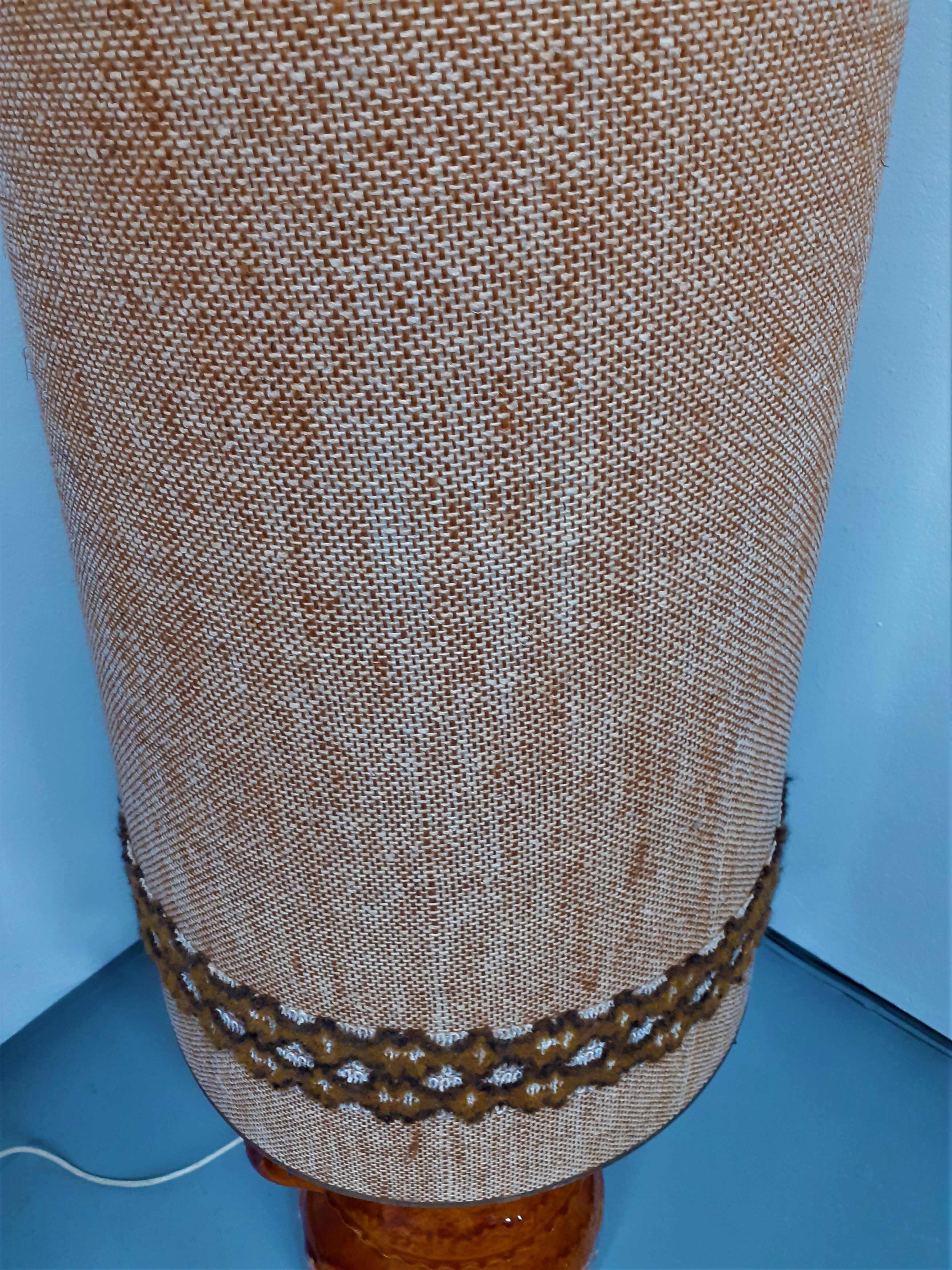 70s floor lamp with open ceramic foot and period lampshade