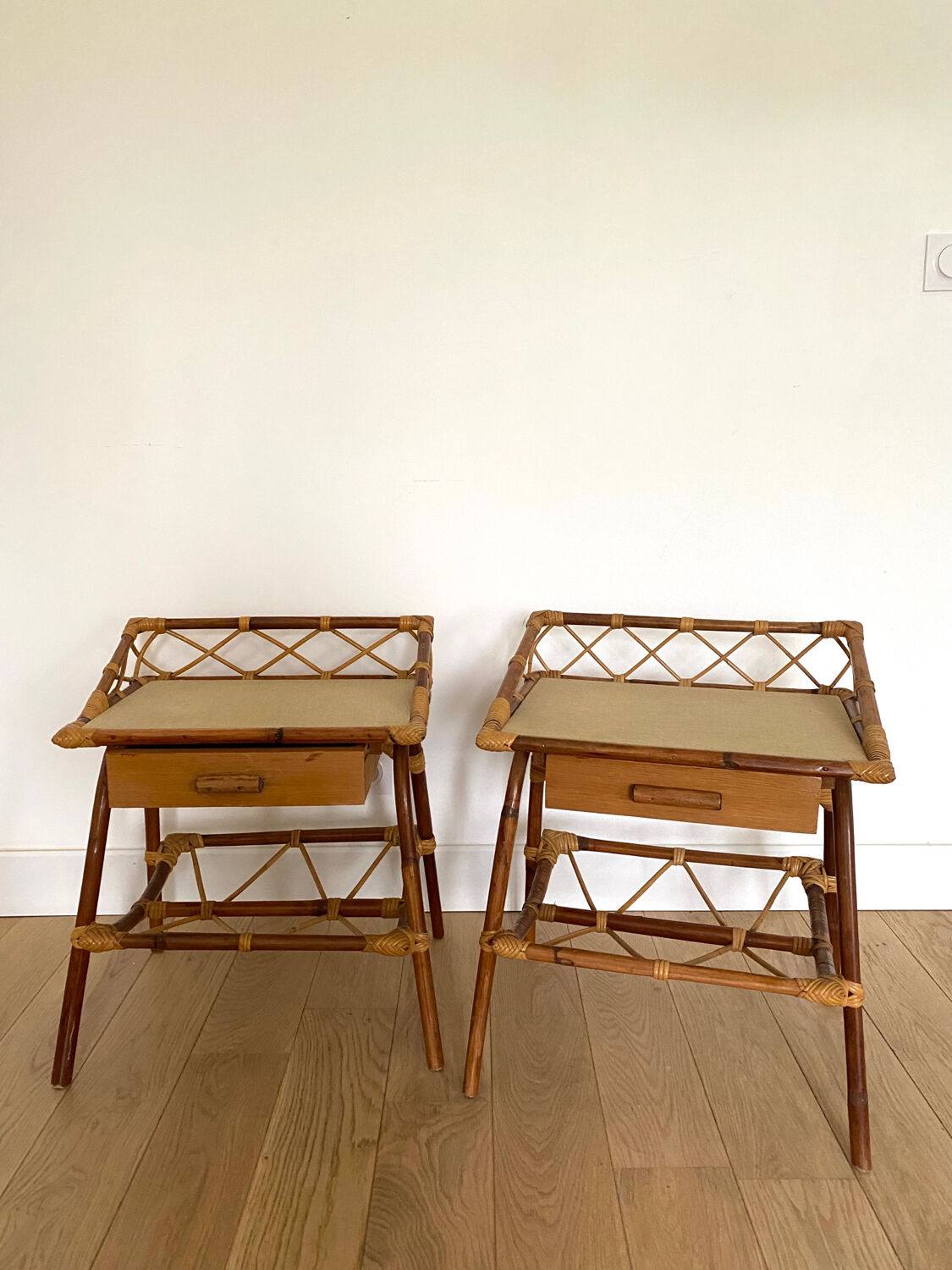 Pair of rattan bedside tables