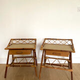 Pair of rattan bedside tables