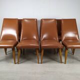8 brown skai chairs 1950