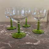 4 green stemmed glasses