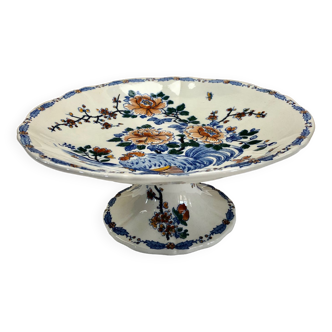 Compotier coupe à fruits sur piédouche Gien coq et pivoines  1938 1960
