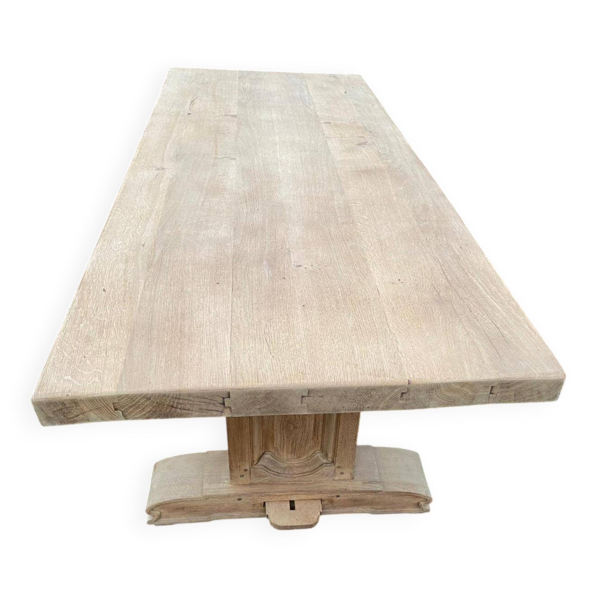 Restored 19th century solid oak monastery dining table, 215cm