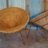 Mid-Century Italian Sunflower Wicker Chairs, Set of 2