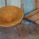 Mid-Century Italian Sunflower Wicker Chairs, Set of 2