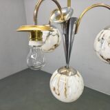 Art Deco Chandelier, Marble Glass, Brass & Chrome, 1930s