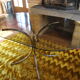 Dining table stainless steel legs and tempered glass top 70s