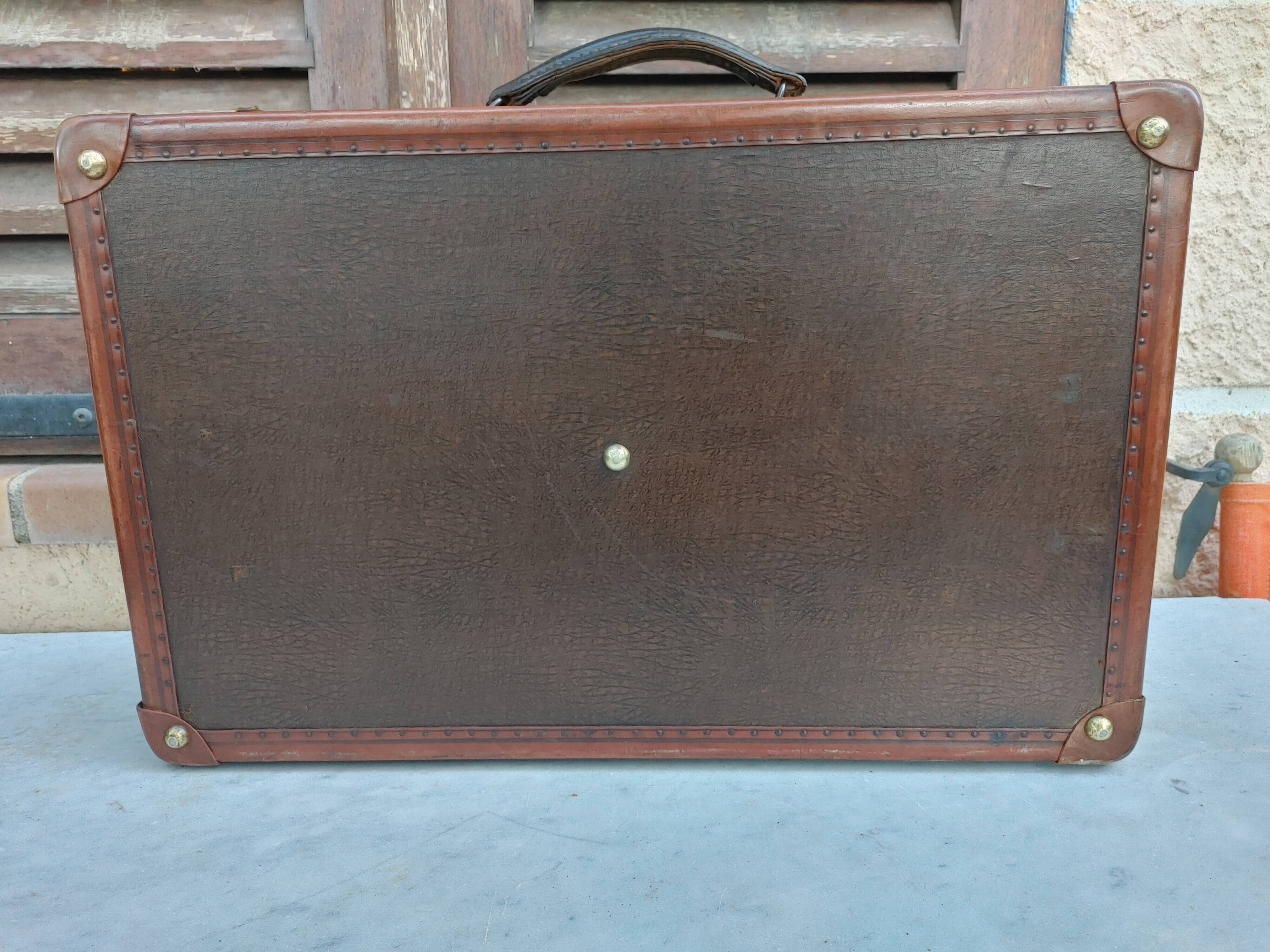 Old suitcase wood canvas leather & brass