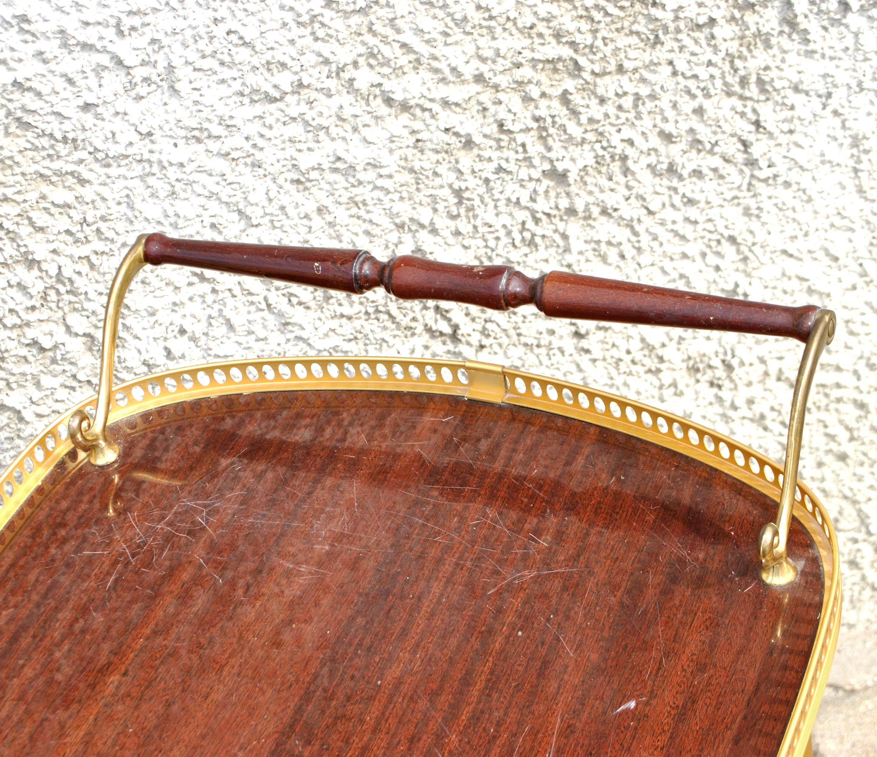 Vintage bar trolley in matte gold metal and melamine 1960