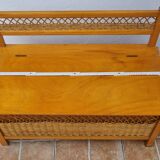 Vintage wooden bench with caning and woven rattan, 1960s-70s.