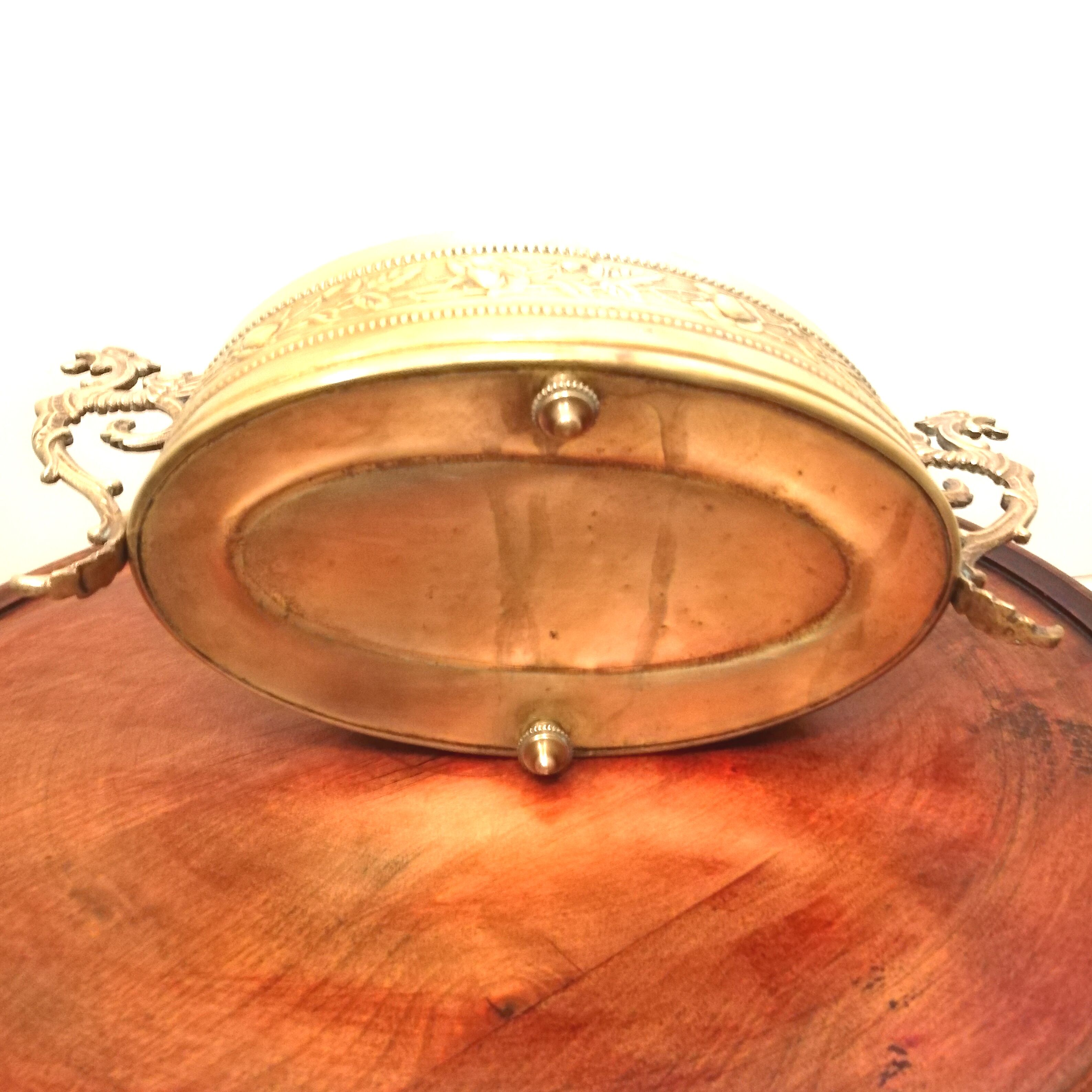 Repulsed brass planter with dragon-shaped handles
