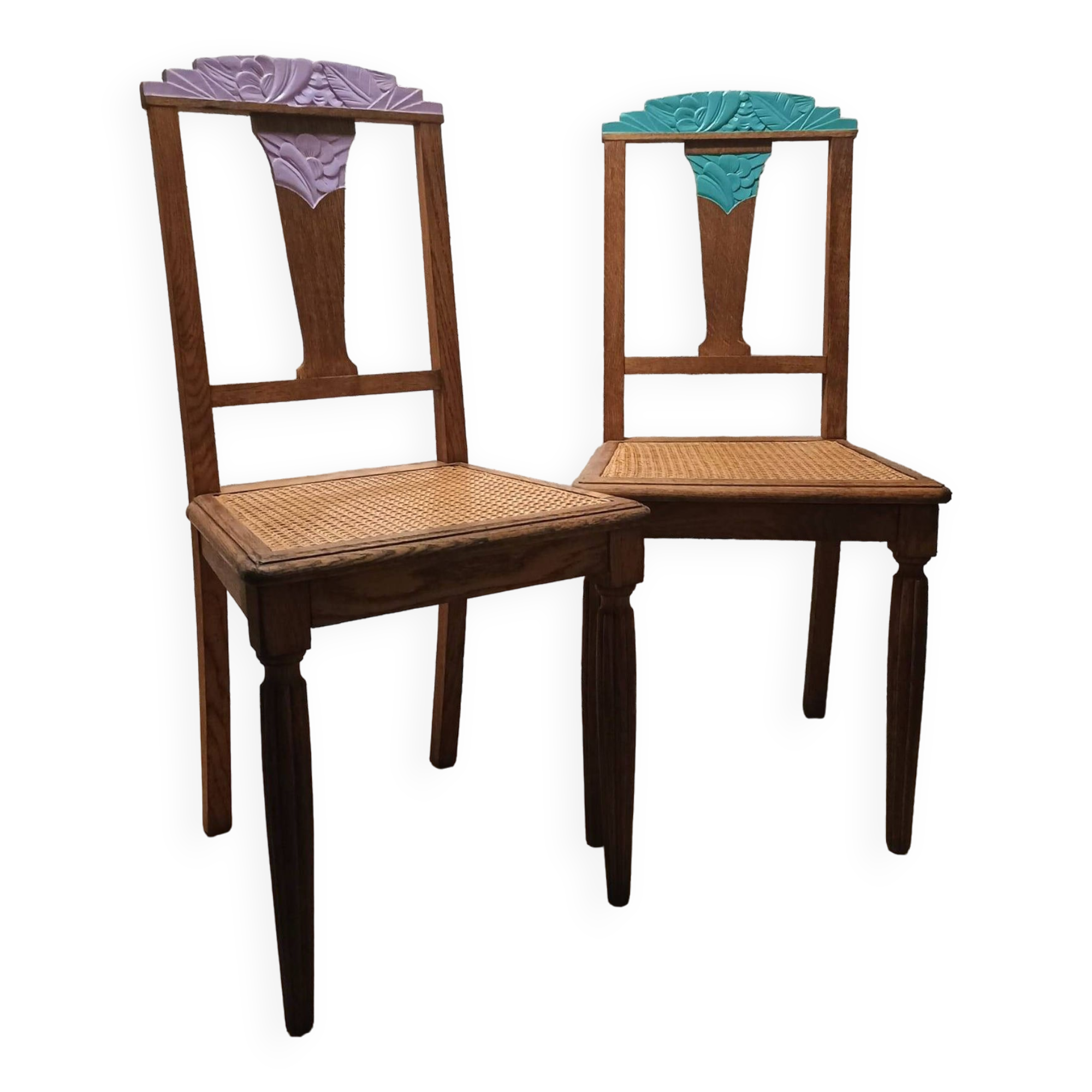 Two revamped art deco cane chairs