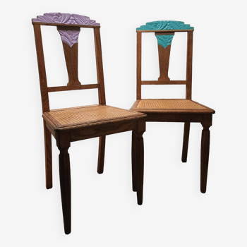 Two revamped art deco cane chairs