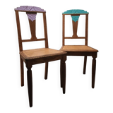 Two revamped art deco cane chairs