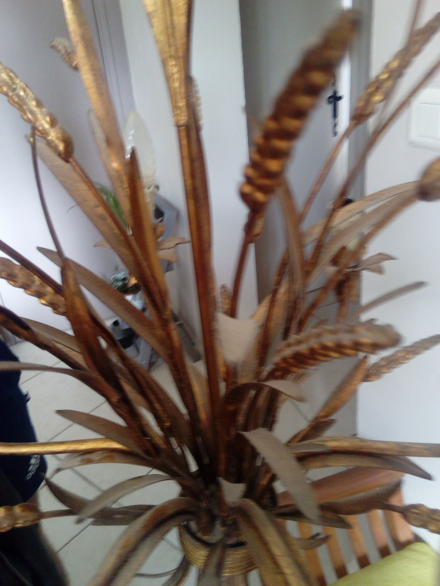 Chandelier ear of wheat years 60/70 6 branches gold metal 103 cm