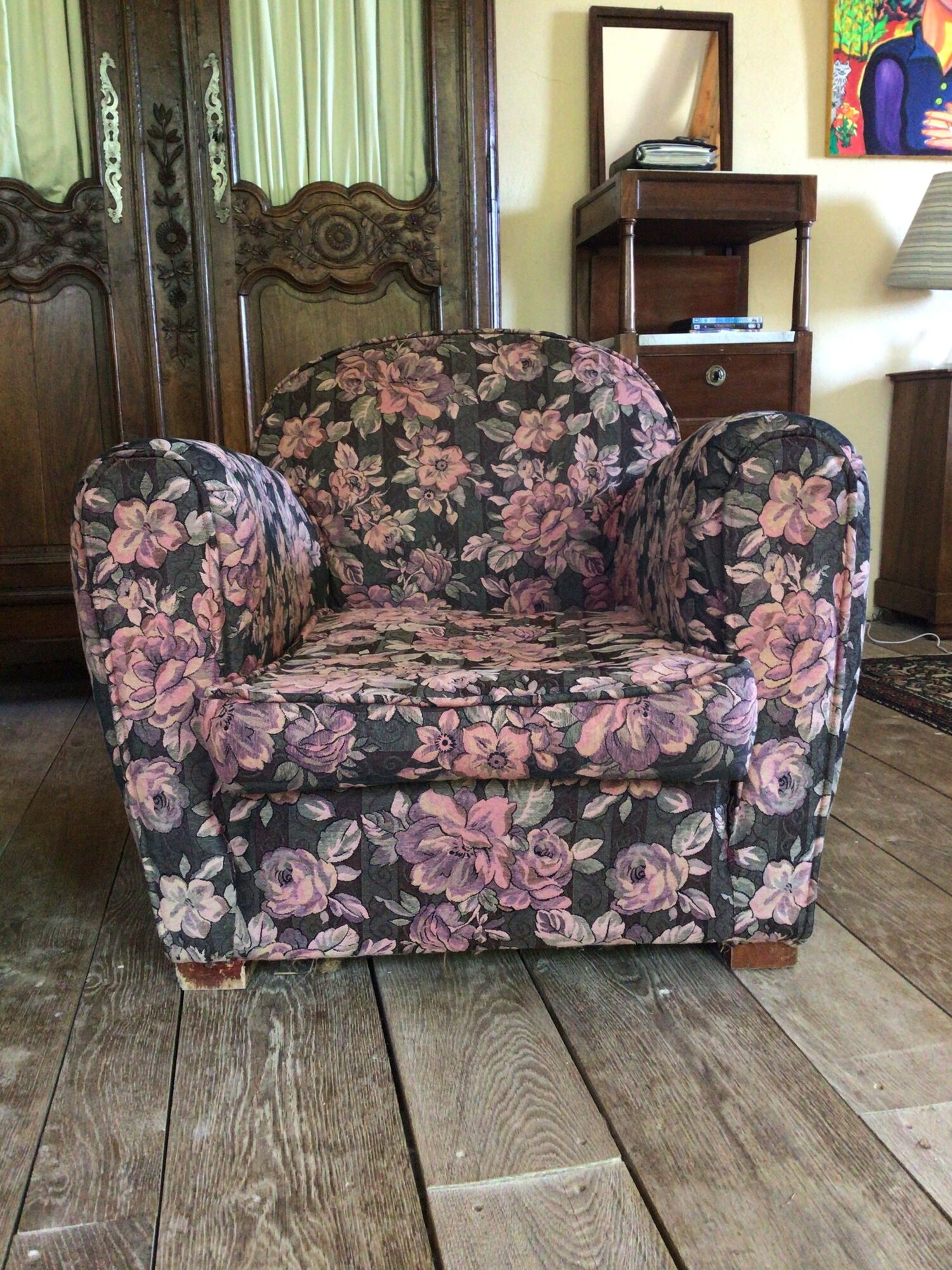Pair of armchair club tapestry art deco