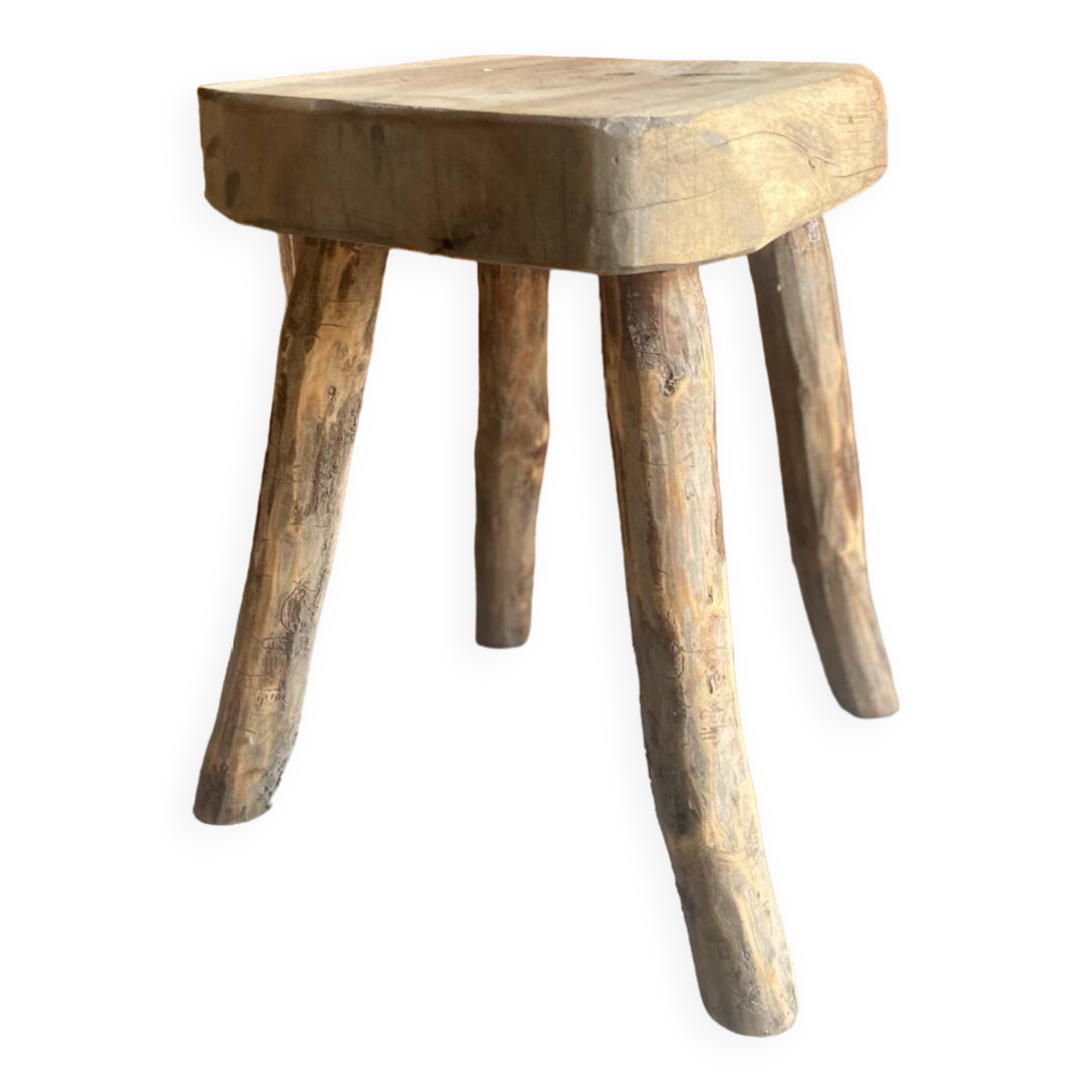 Antique brutalist stool in solid oak