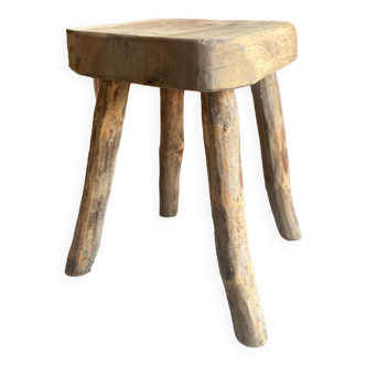 Antique brutalist stool in solid oak