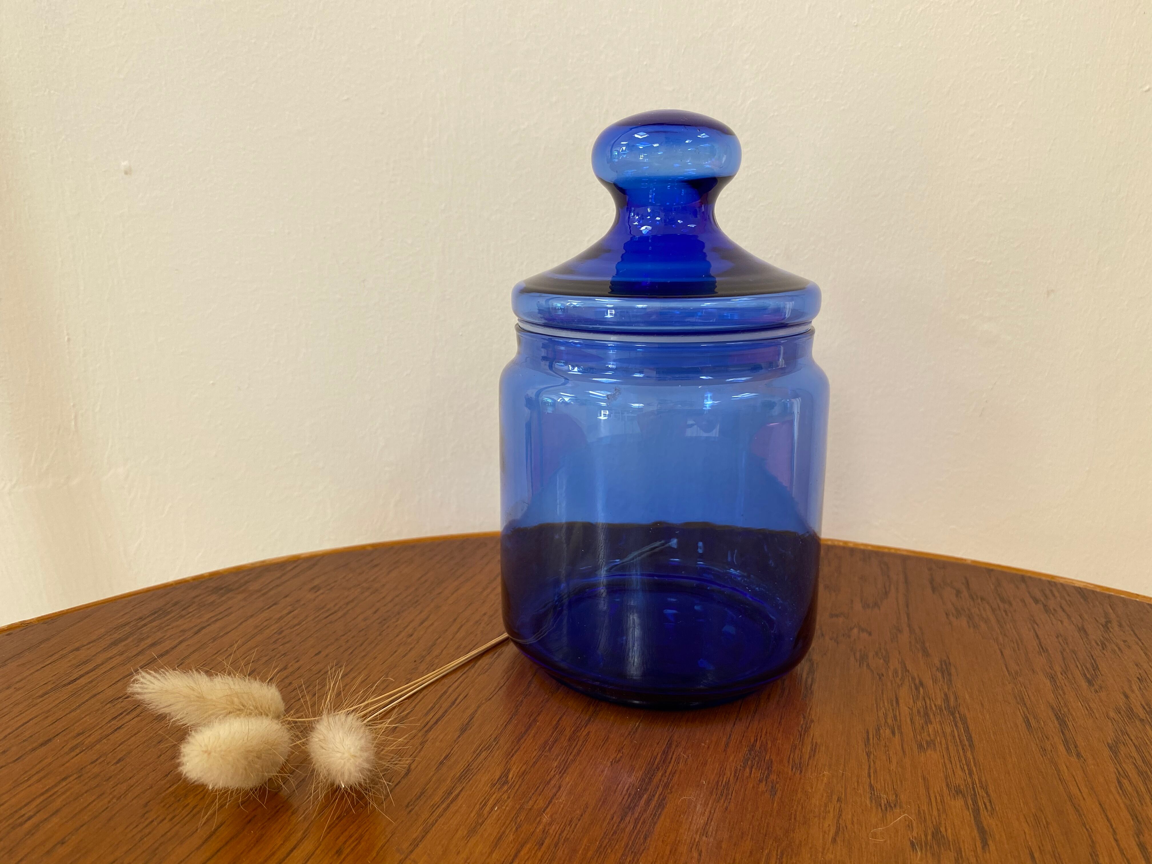 Vintage cobalt blue glass jar