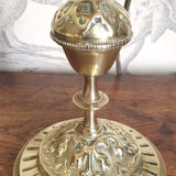 Duo of lamps in brass red lampshade