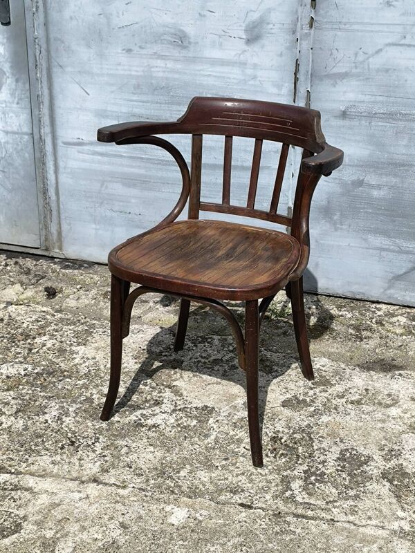 Authentique fauteuil Baumann en bois tourné vintage