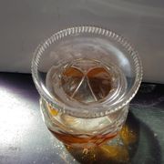 Ancien Vase Cristal Taillé Transparent & Orange Décor Fleurs Vintage