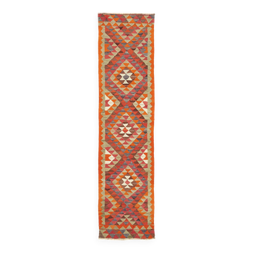 Turkish Handwoven Vintage Herki Kilim 86 cm x 326 cm