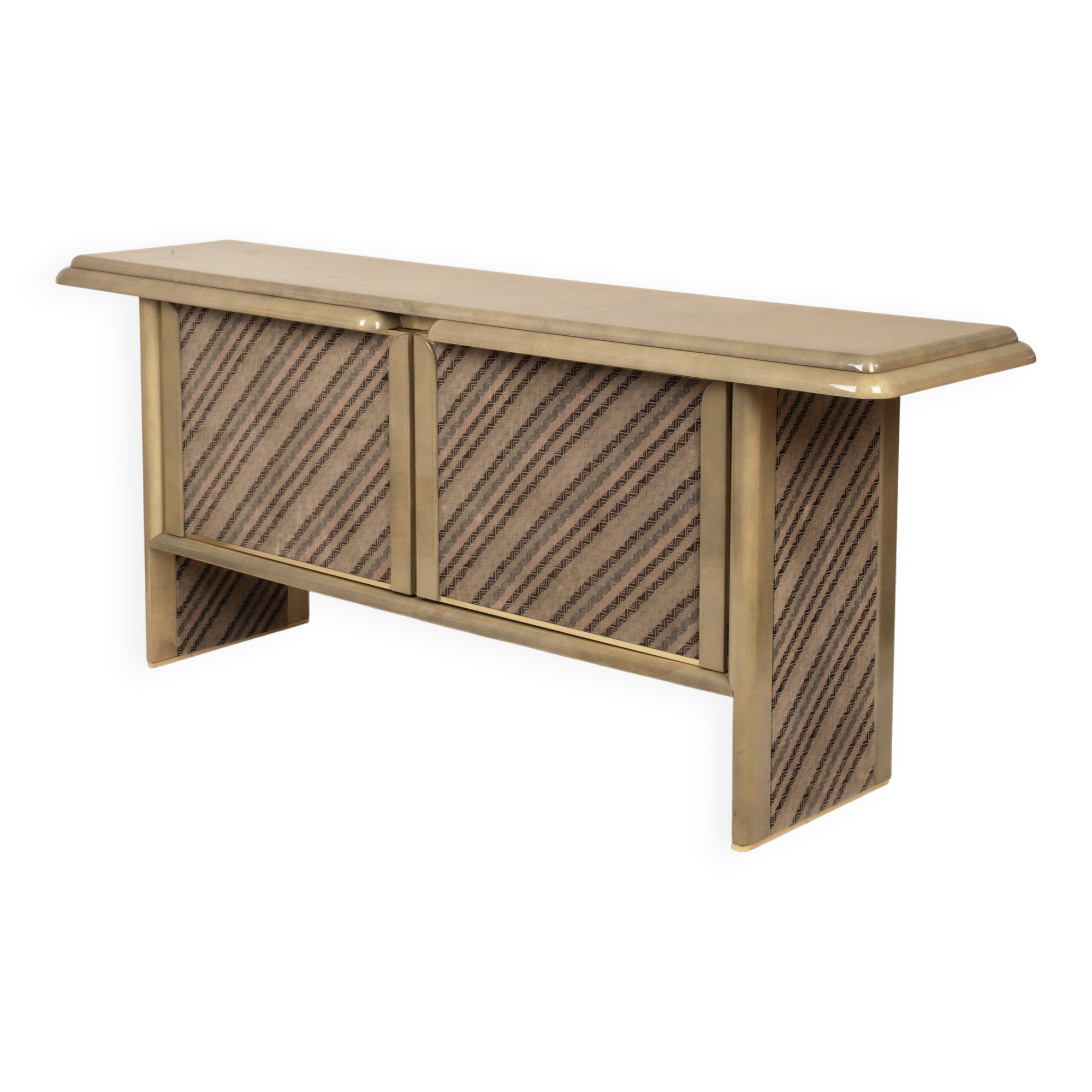 Sideboard in parchment and Missoni fabric by Angelo Mazzola for Salpol, 1980