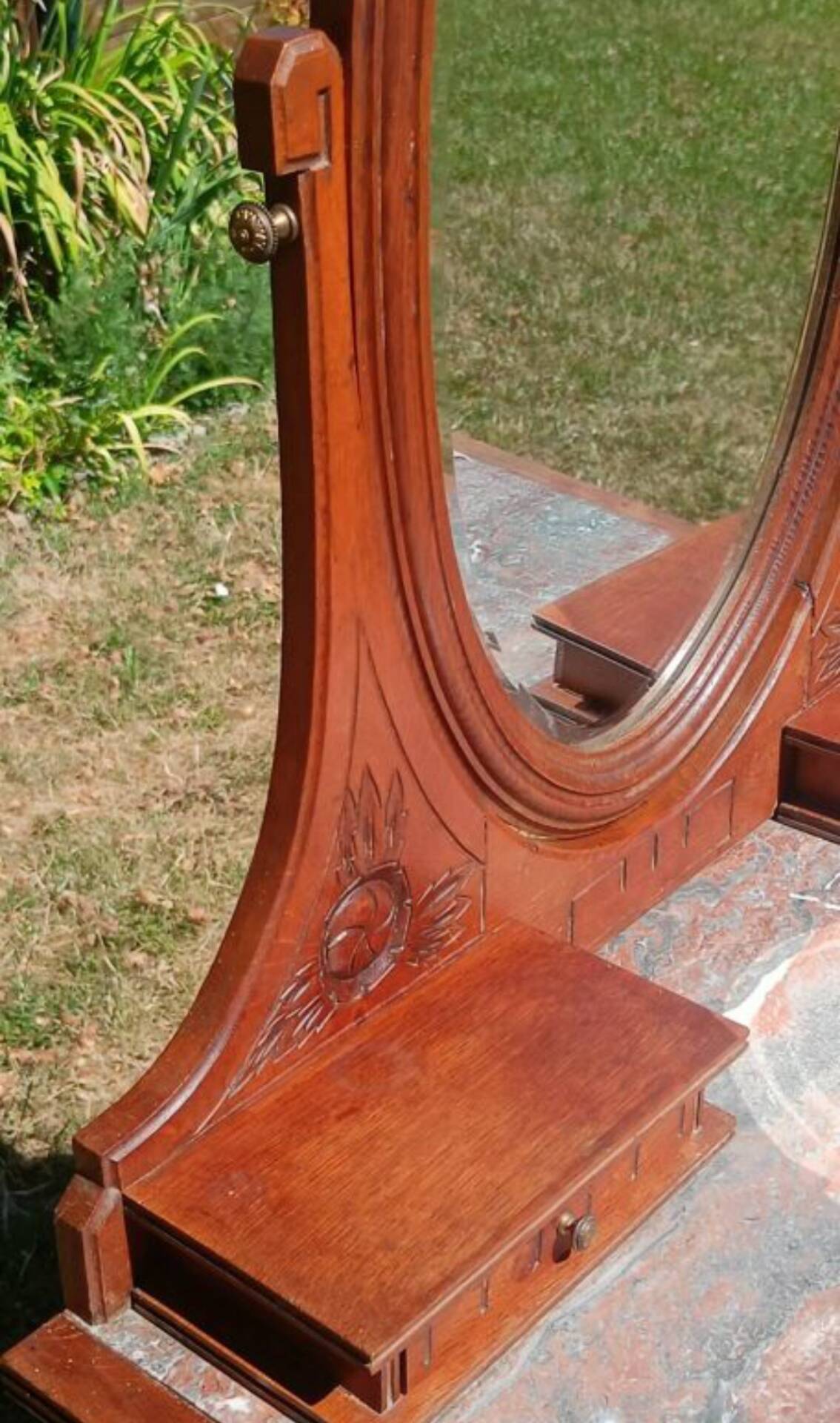 Art Deco dressing table in oak and red marble, 1920s-30s.