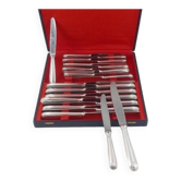 Alfénide Christofle Louvois Shell, 24 knives: 12 dinner knives + 12 cheese knives.