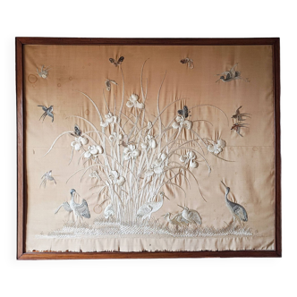 Grande tapisserie en soie brodée Chine ~1900