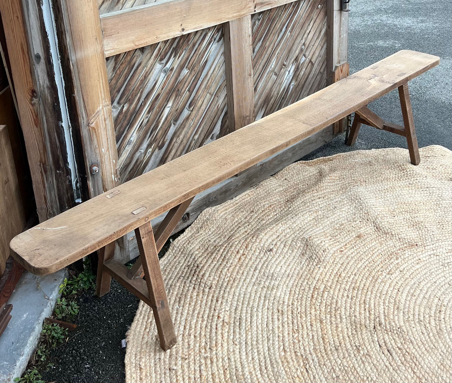 Large old farmhouse bench in raw solid oak