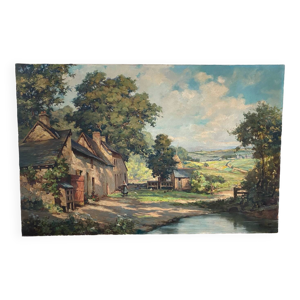 Paysage de ferme signé