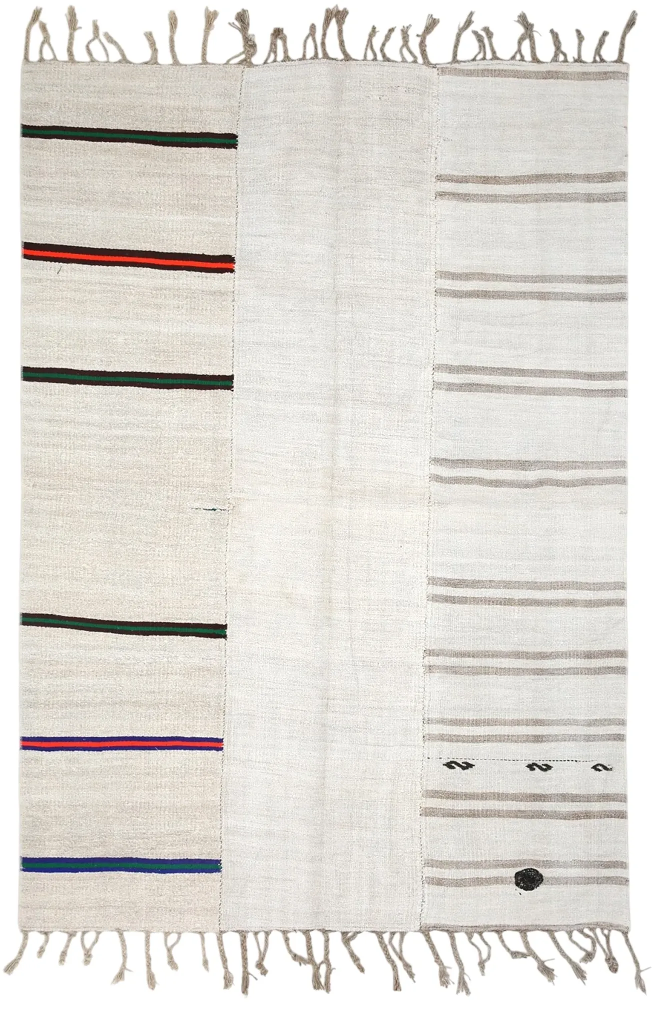 Off White & Cream Mid Century Modern Kilim Rug, Bohemian Living Room Carpet