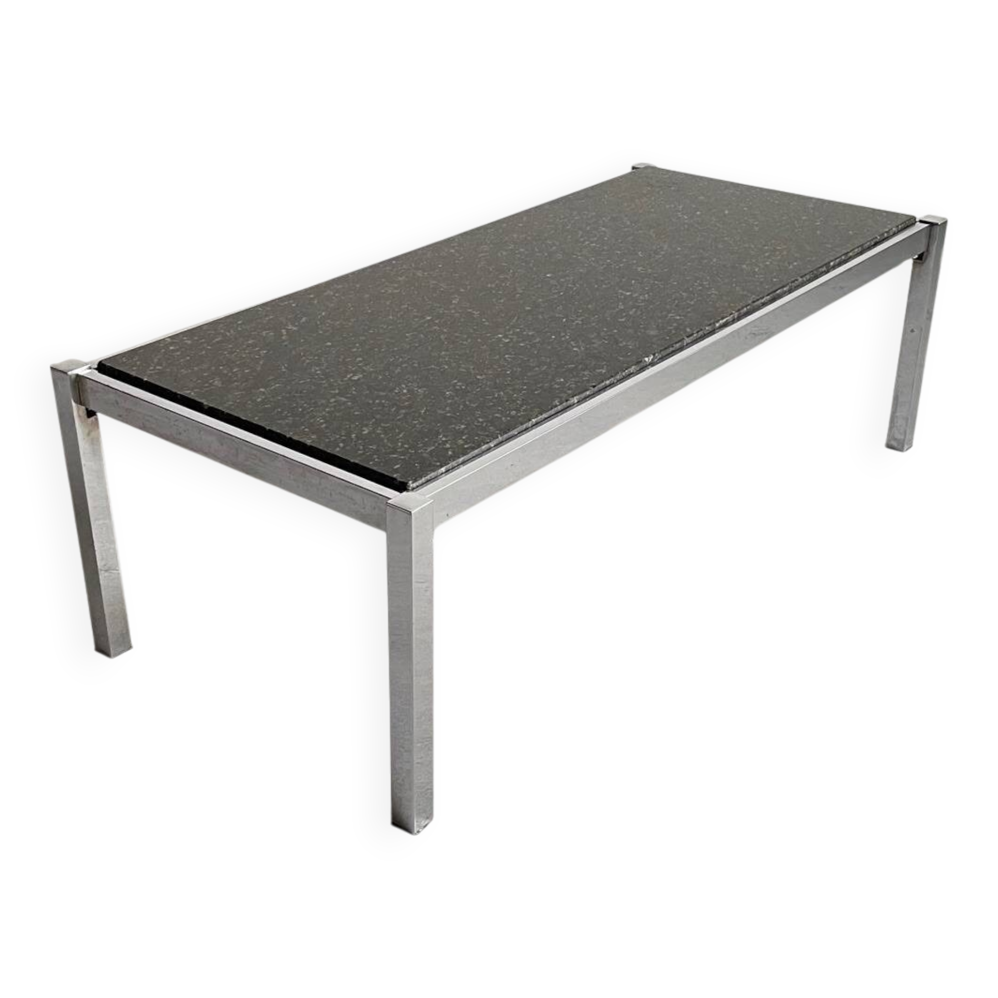 Vintage 1970s Modernist Coffee Table, Chrome and Granite