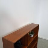 Deens teak vakkenkast met lades en hoge poten, vintage wandkast