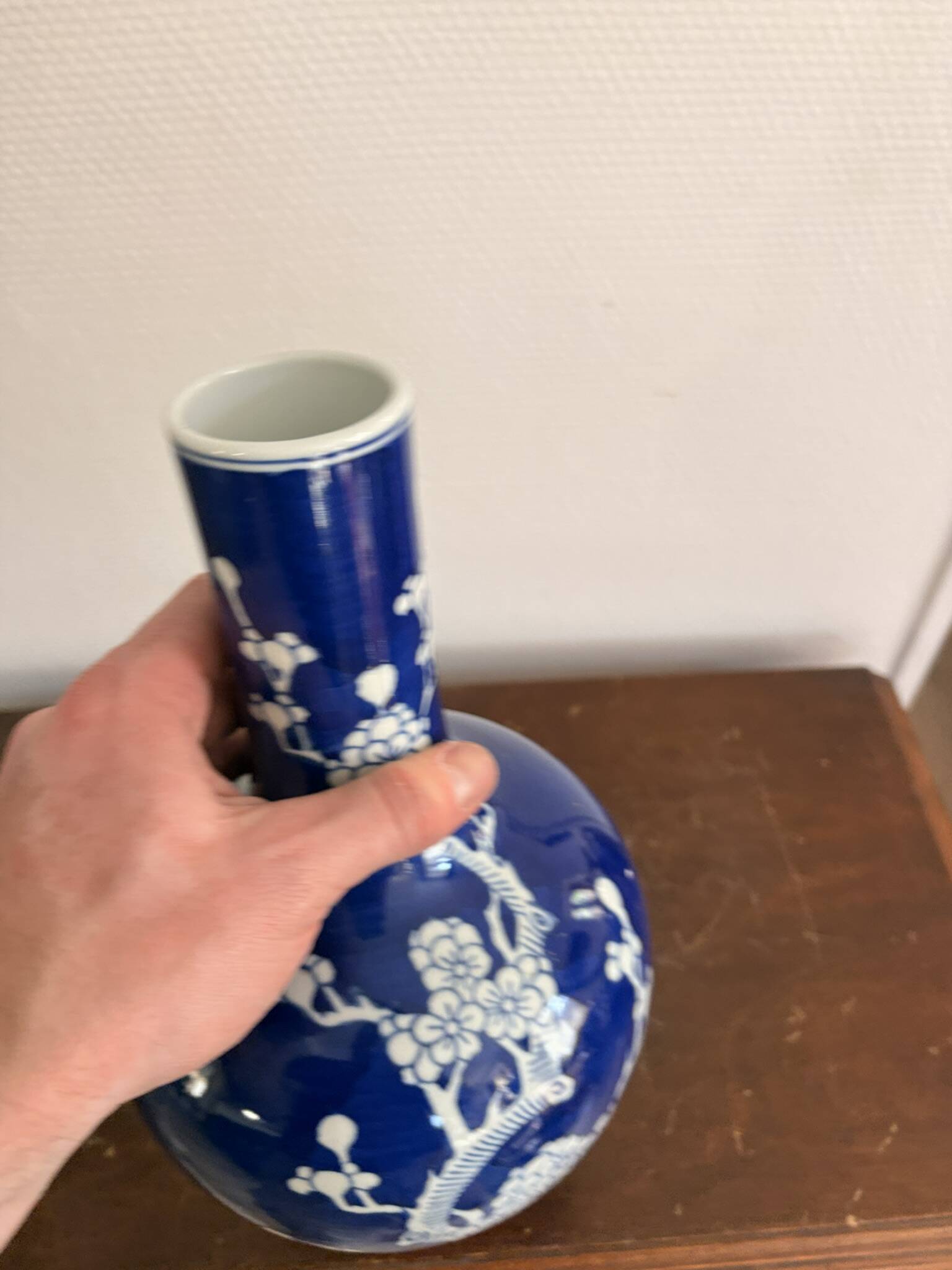 Ancient Blue Peking Bottle Vase China Chinese Prunus Flowers Qianlong