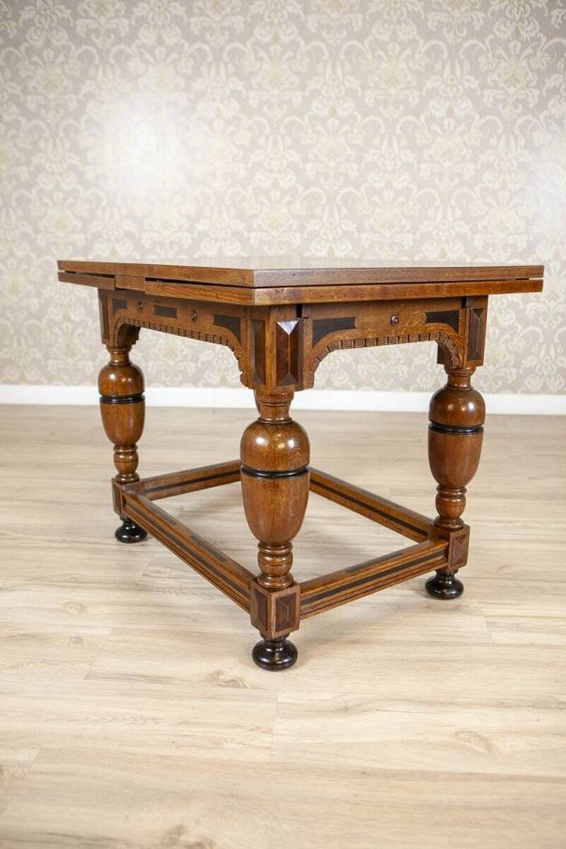 Dutch Extendable Oak Side Table, Late 19th Century