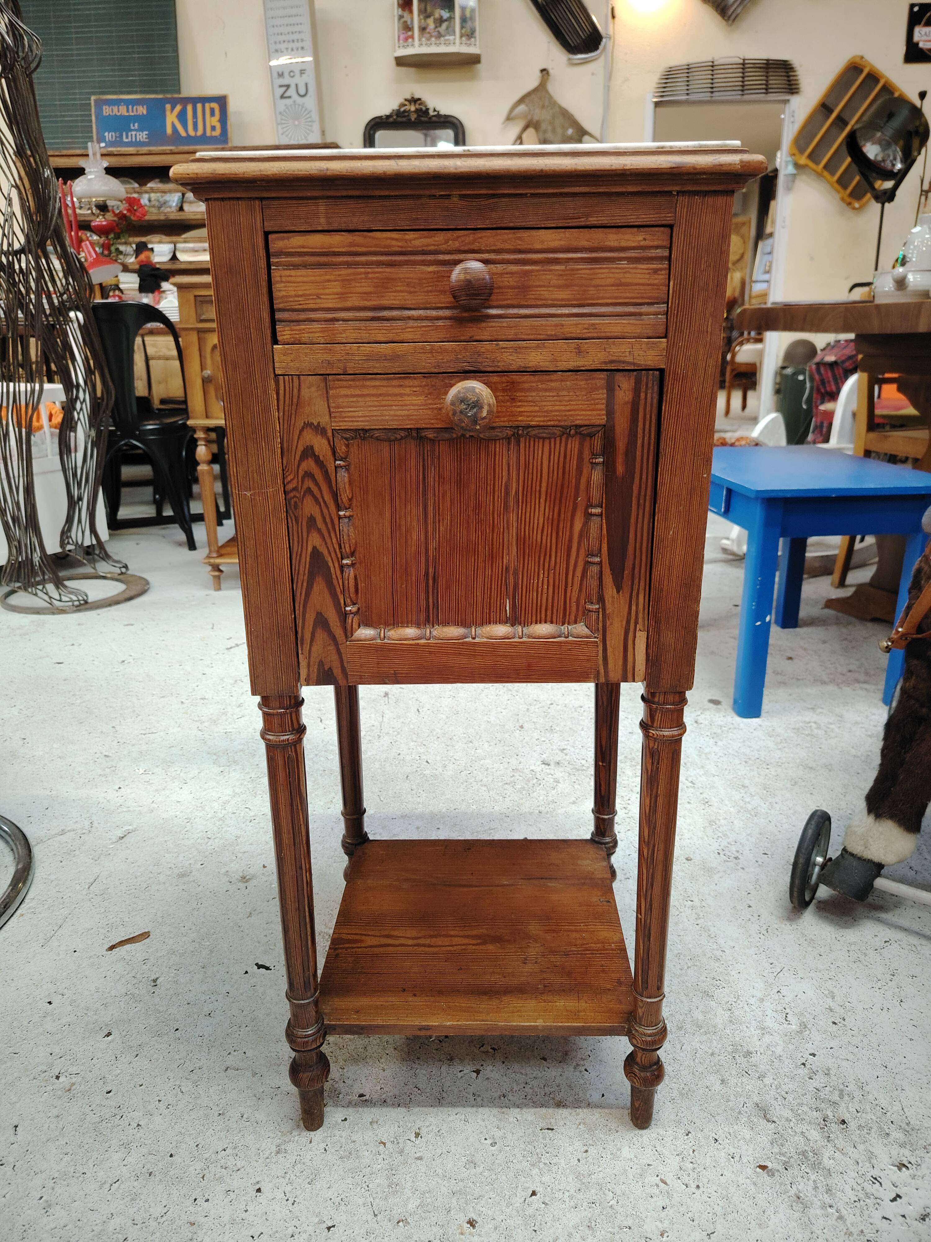 Antique bedside table in solid wood and marble – 19th century