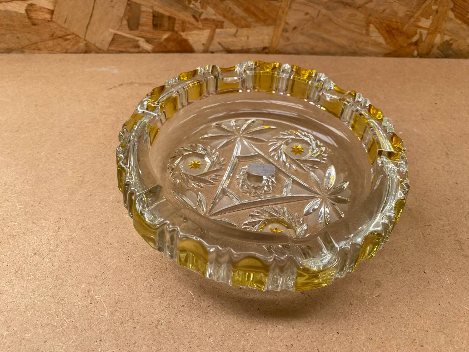 Antique Vintage Clear & Yellow Glass Ashtray