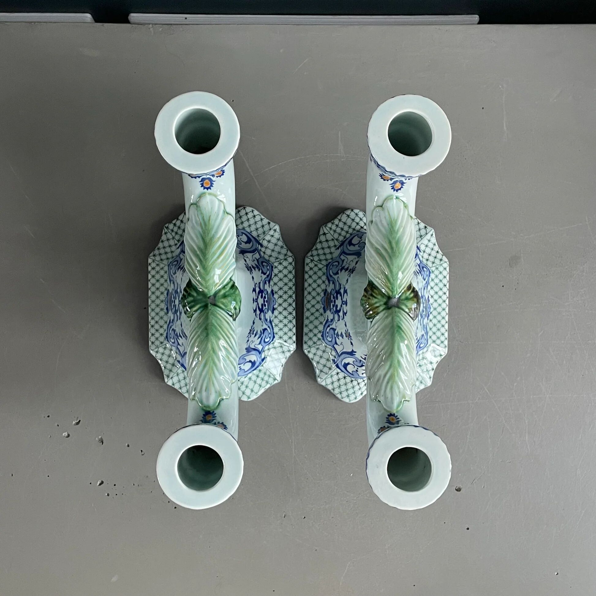 Pair of Gien earthenware candlesticks - lamp bases - Ref 1170