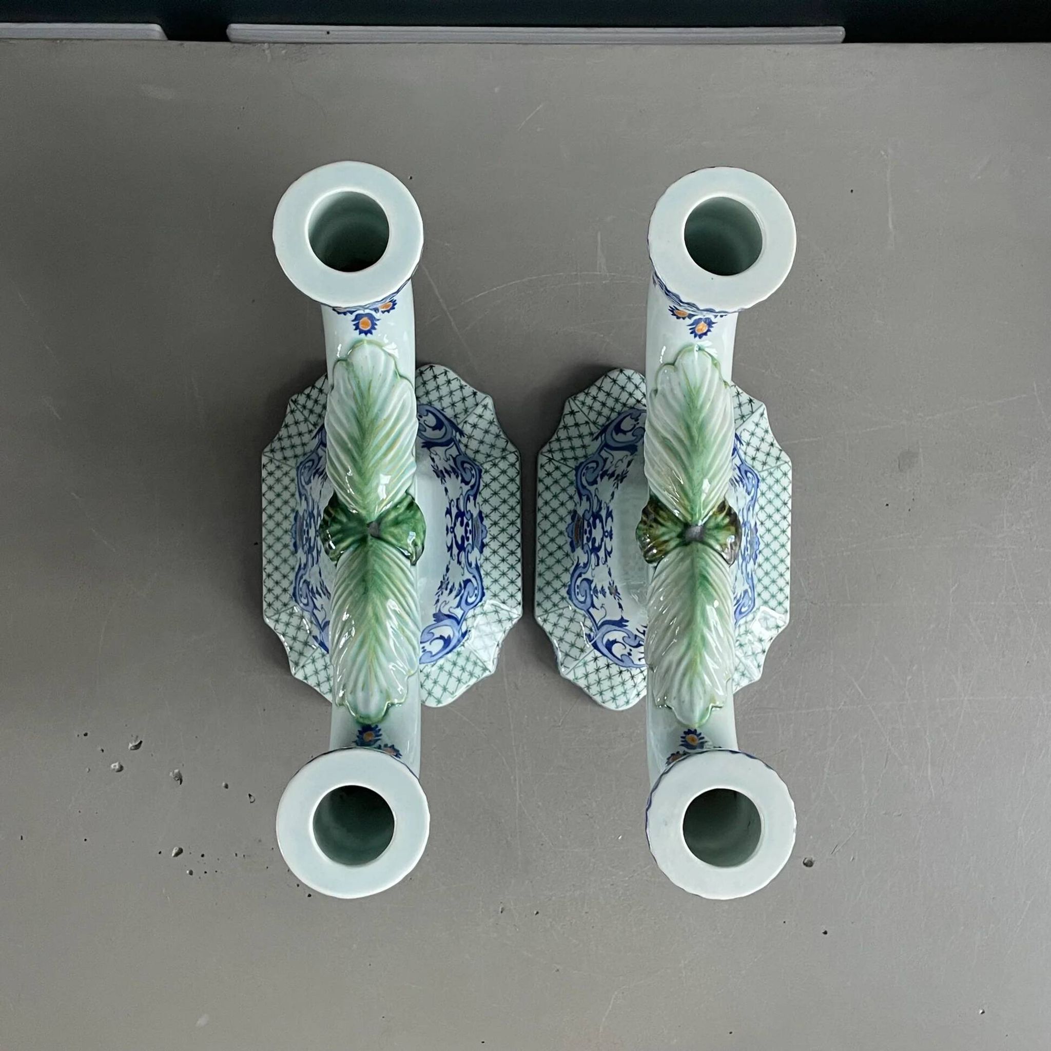 Pair of Gien earthenware candlesticks - lamp bases - Ref 1170